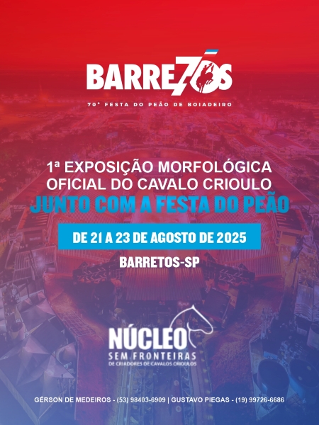 Festa do Peão de Barretos recebe, pela primeira vez, Exposição Morfológica do Cavalo Crioulo