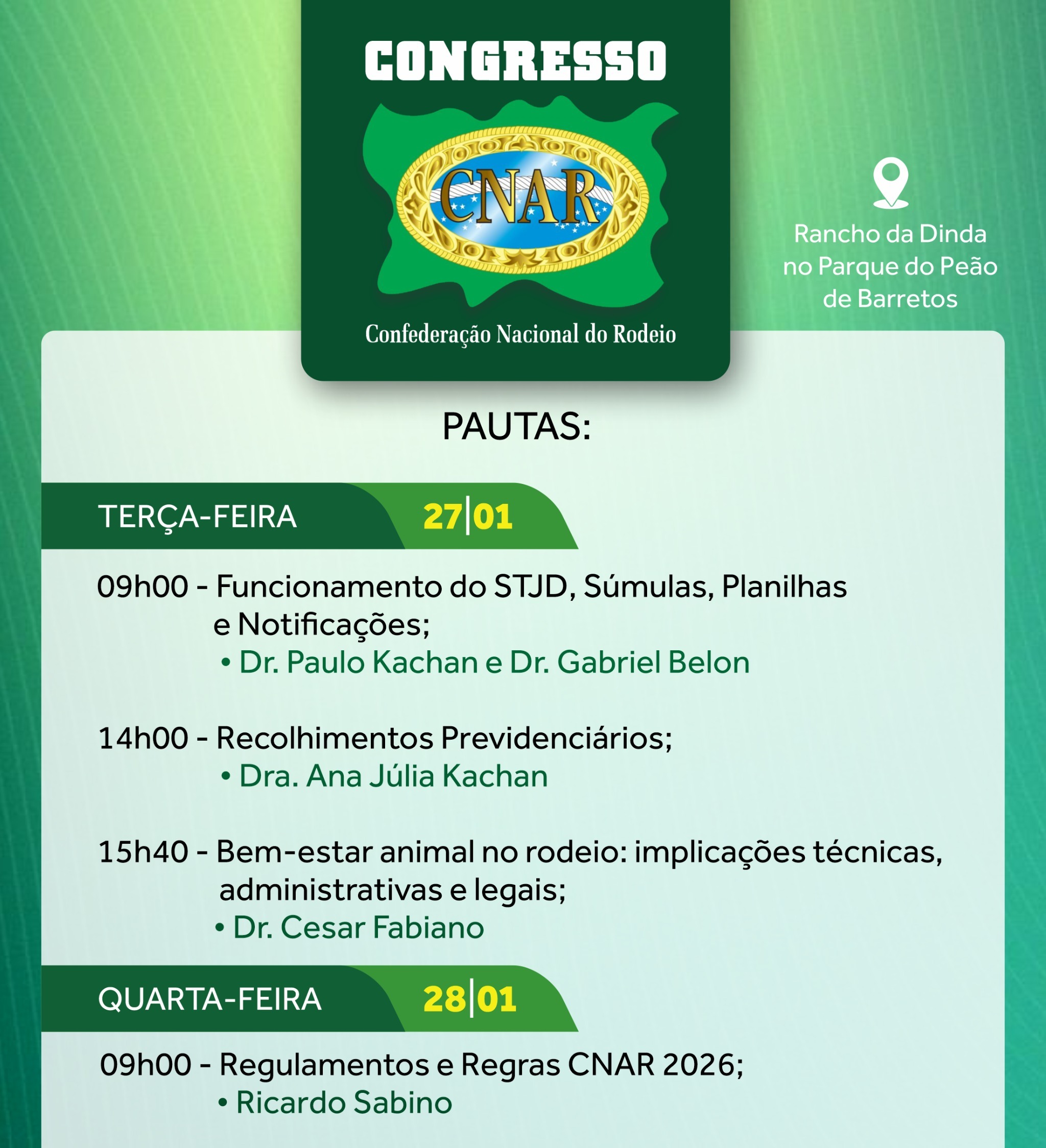 Parque do Peão recebe congresso da CNAR com foco em gestão, legislação e bem-estar animal no rodeio